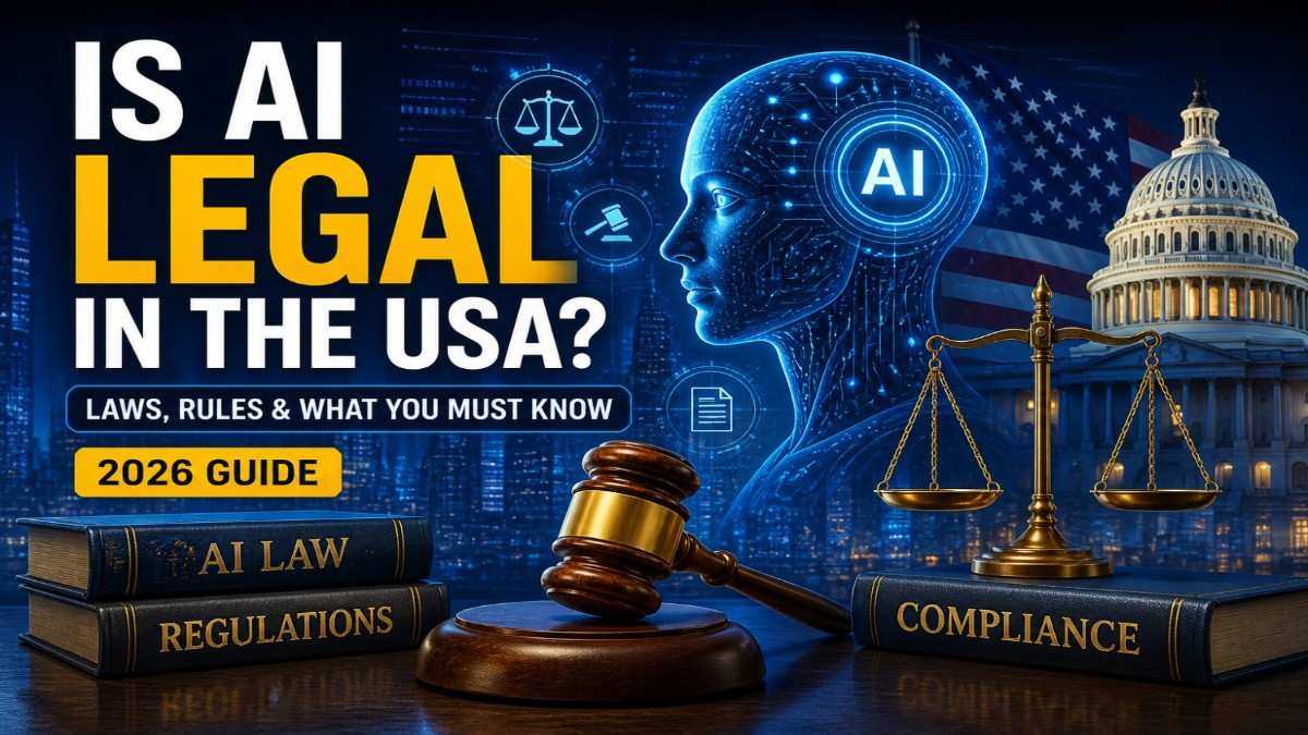 is AI legal in USA 2026 guide showing AI technology and legal regulations concept